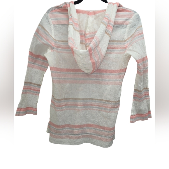 Tommy Bahama Striped Hooded Tunic 100% Cotton XS Pink White Beach Resort Boho - Picture 2 of 7